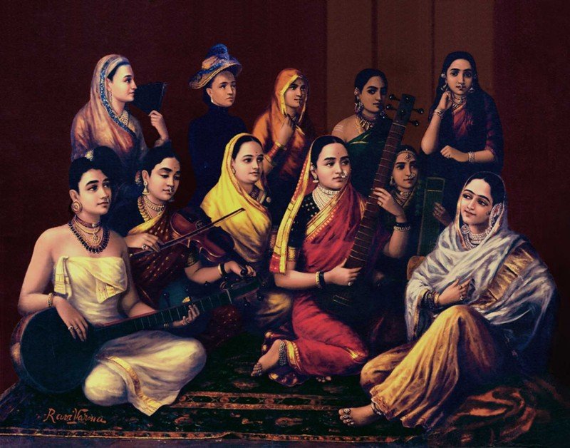 Raja Ravi Varma, Galaxy of Musicians: eleven women from different regions of India, each with a musical instrument.